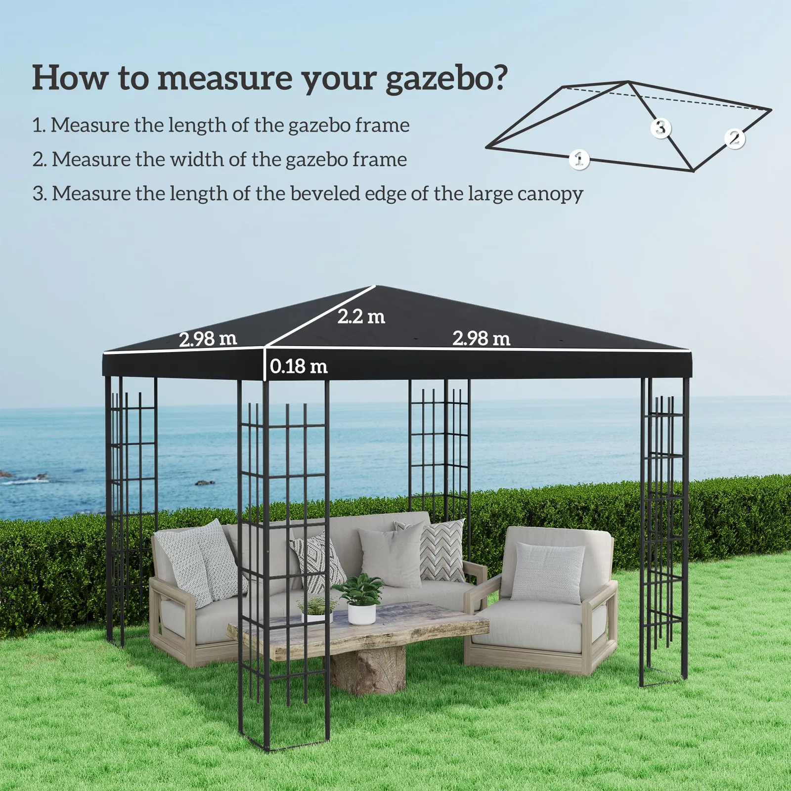 OUTSUNNY 3 x 3(m) Gazebo Canopy Replacement Cover, UPF30+, Black 3