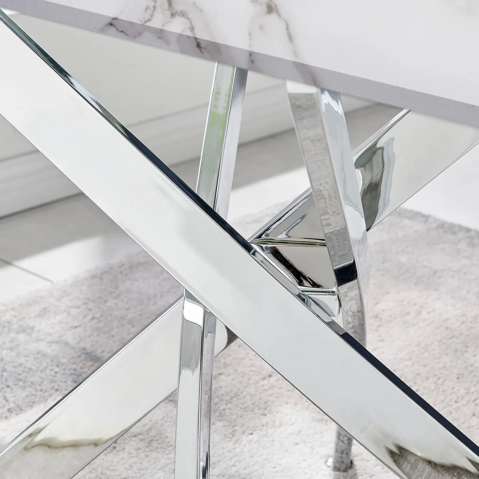 FurnitureboxUK Leonardo White Glass Marble Effect Silver Leg Table & 4 Lorenzo Chairs in Mustard 5