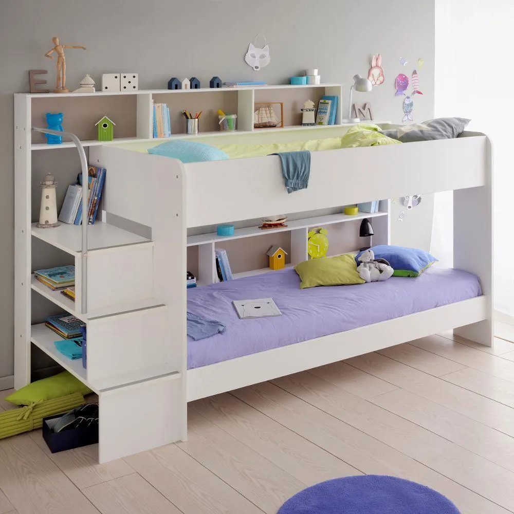 Bibop White Wooden Bunk Bed Frame Only - EU Single