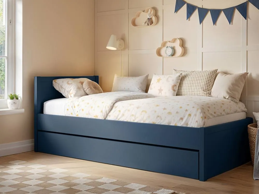 Flair Oli Single Wooden Bed with Drawers in Blue 2