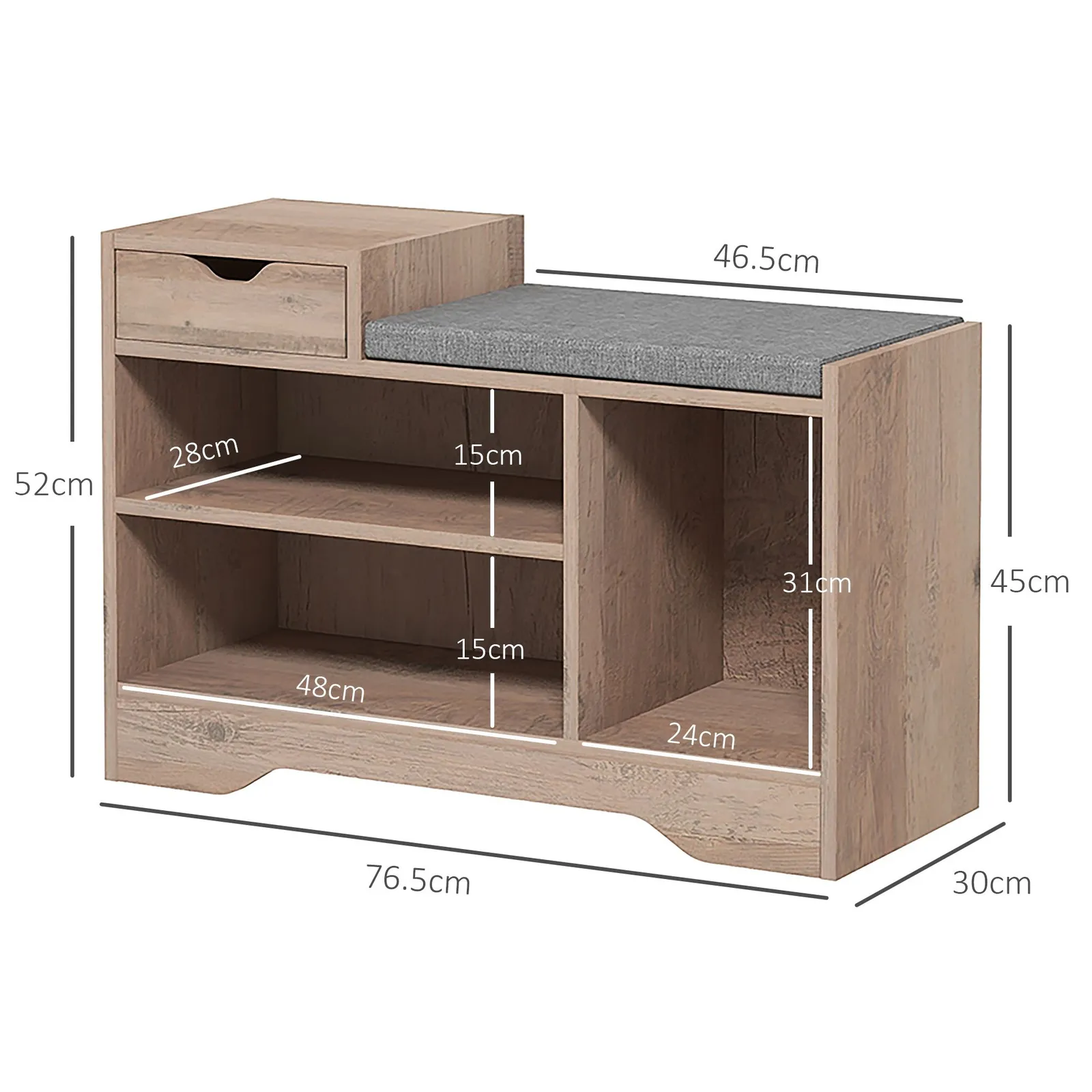 HOMCOM Upholstered Entryway Shoe Bench with Storage Drawer Distressed Grey 3