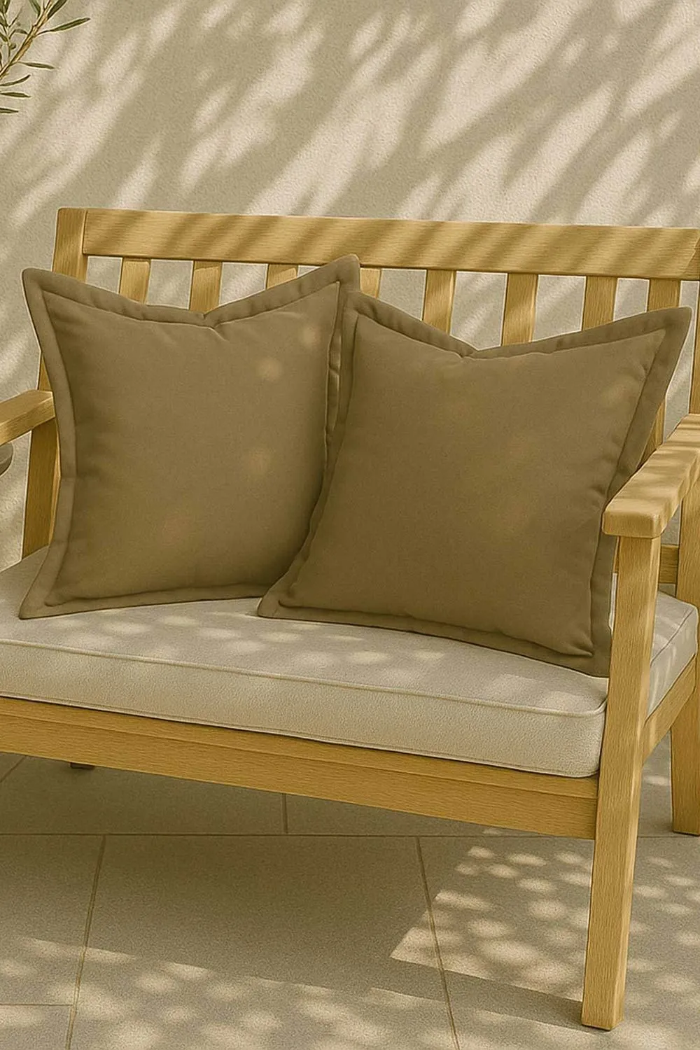 Homescapes Luxury Waterproof Plain Outdoor Cushion 45 x 45 cm, Set of 2 in Tan 5