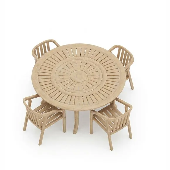 Maris 4 Seater Round Garden Dining Set With 4 Riven Chairs 3