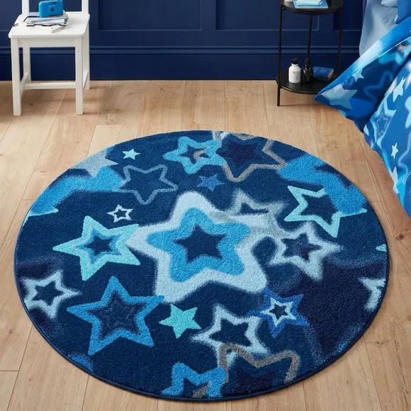Catherine Lansfield Kids Ombre Stars Blue Circle Rug