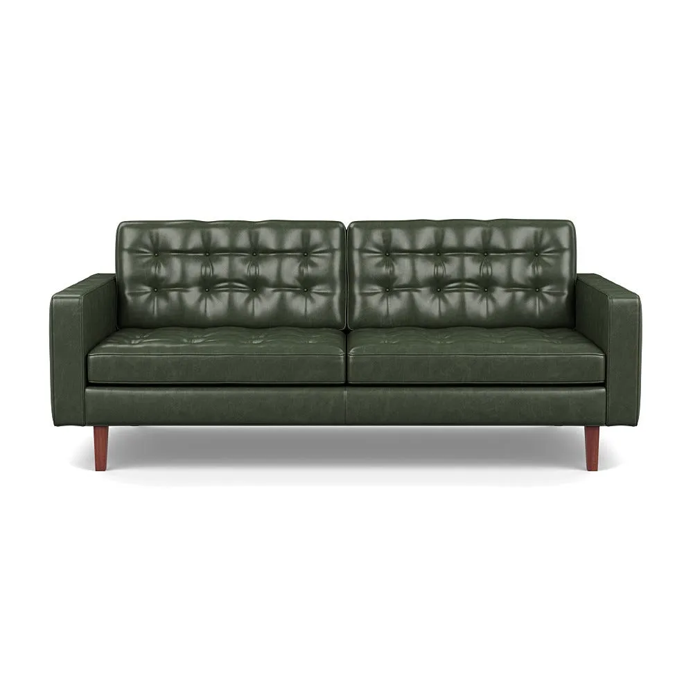 Heal's Hepburn 3 Seater Stonewash Leather Vintage Green 278 Wenge Feet 1