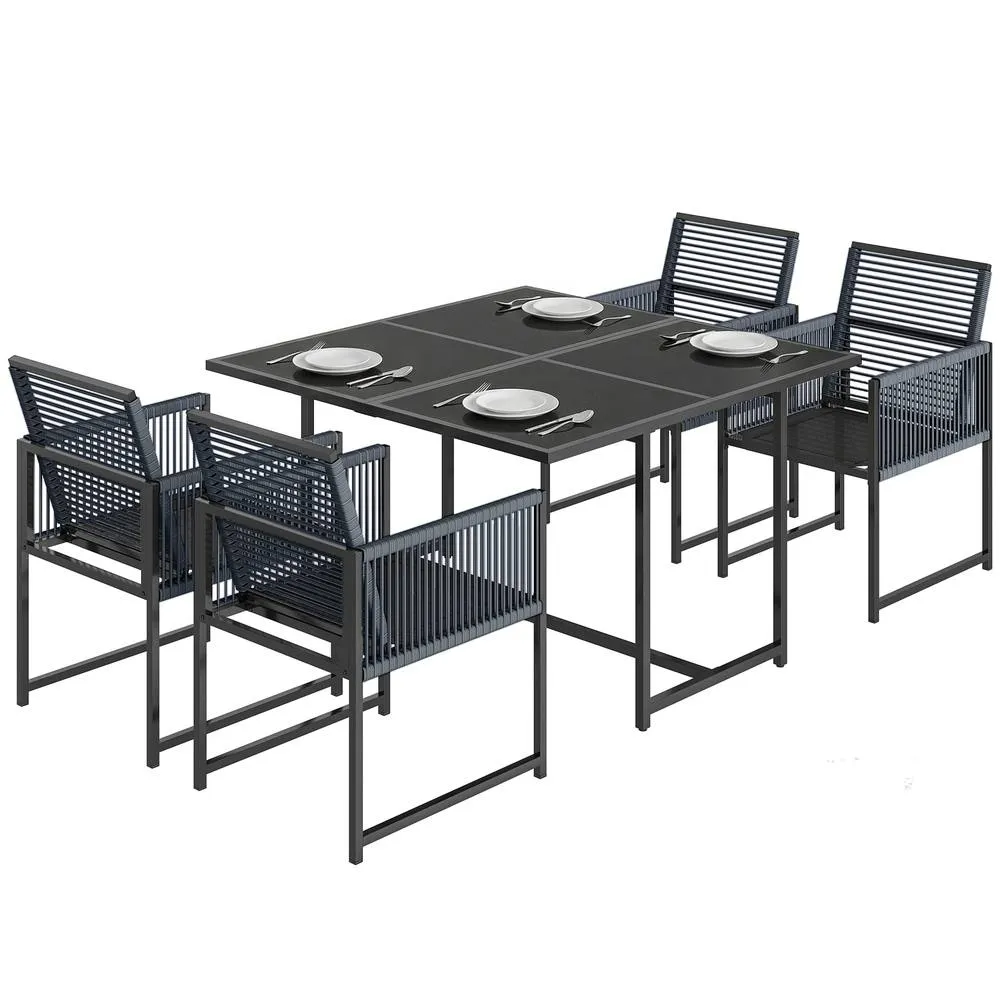 OUTSUNNY Garden Dining Set, Outdoor Table & Chairs with Foldable Backrest in Dark Grey 2