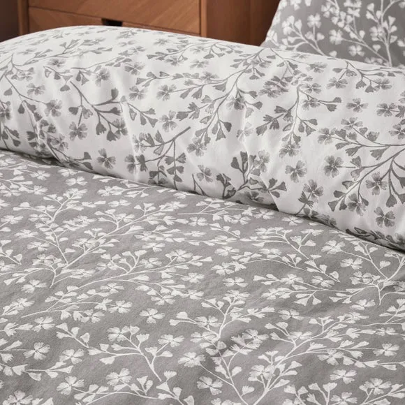 Catherine Lansfield Grace Floral Leaf 100% Brushed Cotton Duvet Cover & Pillowcase Set 4