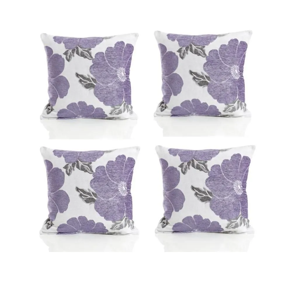 Luxury Living Poppy Chenille Cushions Set of 4 - Luxurious Floral Design, Thick Jacquard Fabric, Easy-Care with Wide Zip