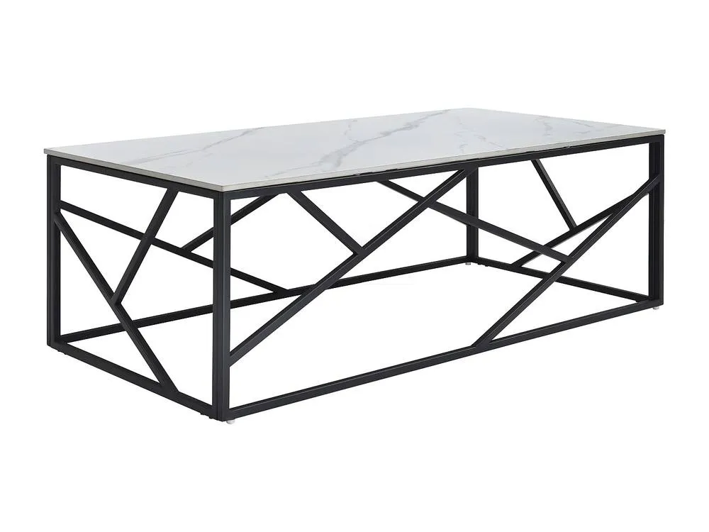 Vente-unique Ceramic & Metal Coffee Table - White & Black Marble Effect 5