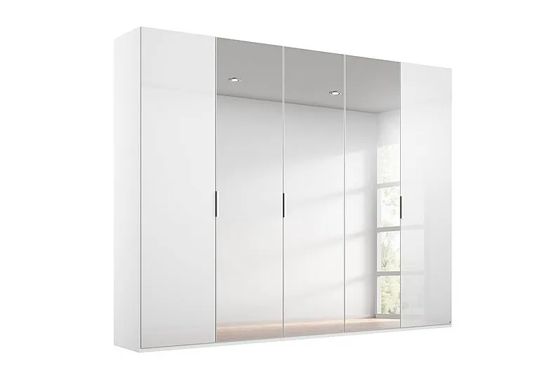 Formes Glass 5 Door Hinged Wardrobe with 3 Mirrors - White/White Front