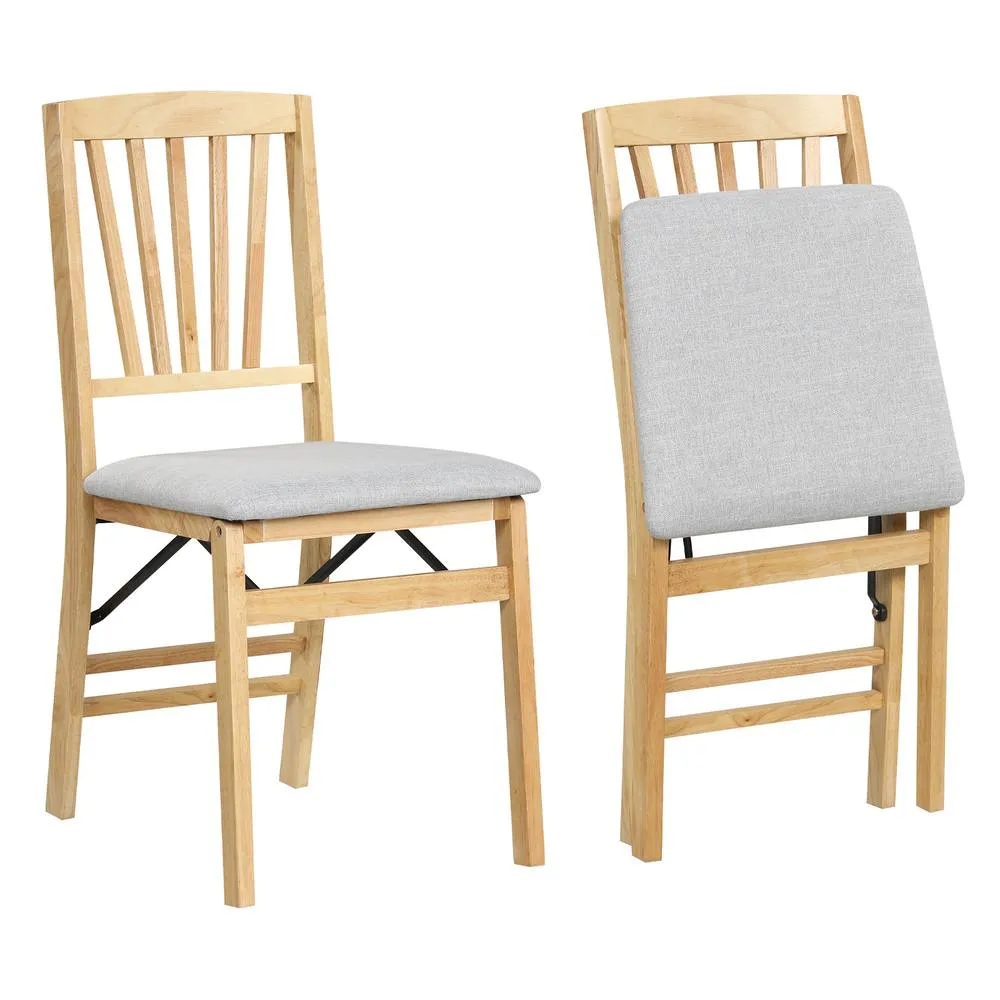 Costway Dining Chair Set of 2 Folding Chairs with Padded Seat in Natural 3