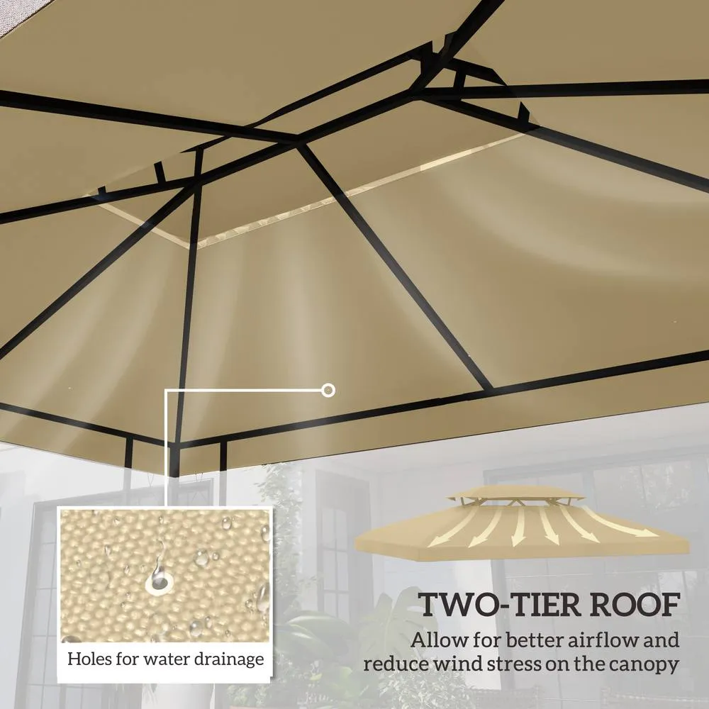OUTSUNNY 3x4m Gazebo Replacement Roof Canopy 2 Tier Top UV Cover Cream White 4