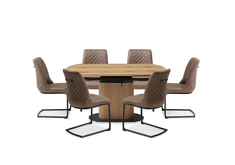 Jayden Swivel Extending Dining Table and 6 Faux Leather Cantilever Chairs - Light Brown