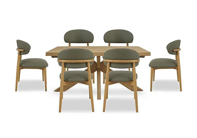 Riga Dining Table with Wooden Star Base and 6 Wooden Chairs - 140-cm - Green