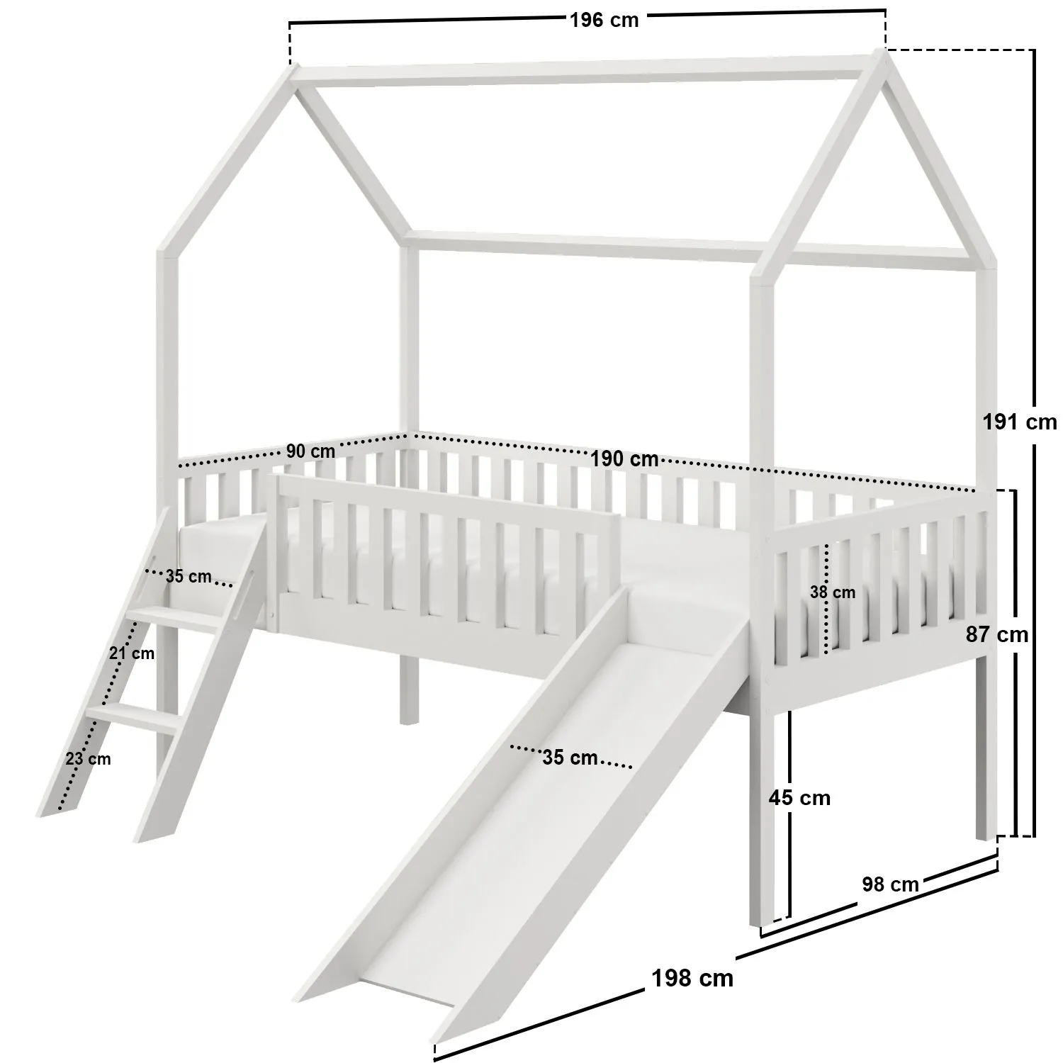 Flair Explorer Slide Mid Sleeper Bed with Rails in White 5