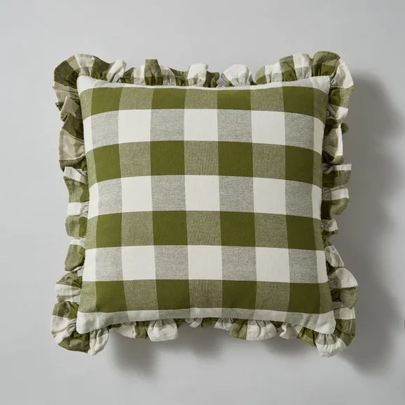 Frilled Check Cushion Olive 2