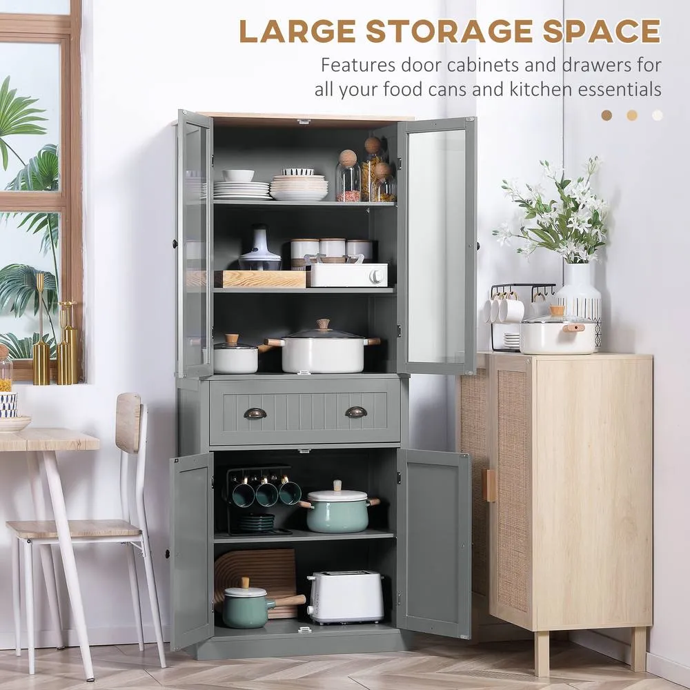 HOMCOM Tall Kitchen Cupboard, 5-tier Storage Cabinet with Adjustable Shelves in Grey 4