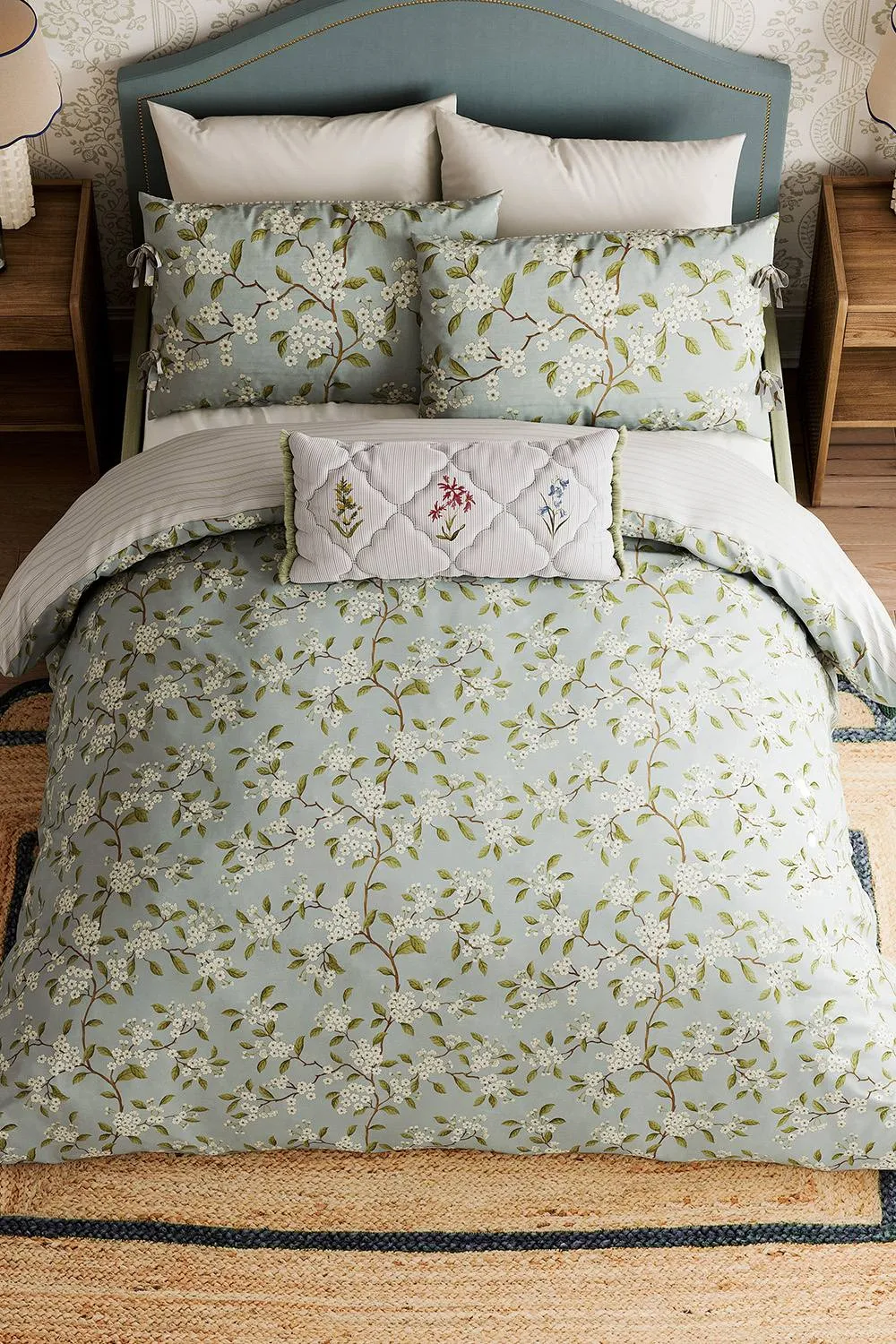 Sanderson 'Damson Blossom' Cotton Duvet Cover Set in Light Blue 4