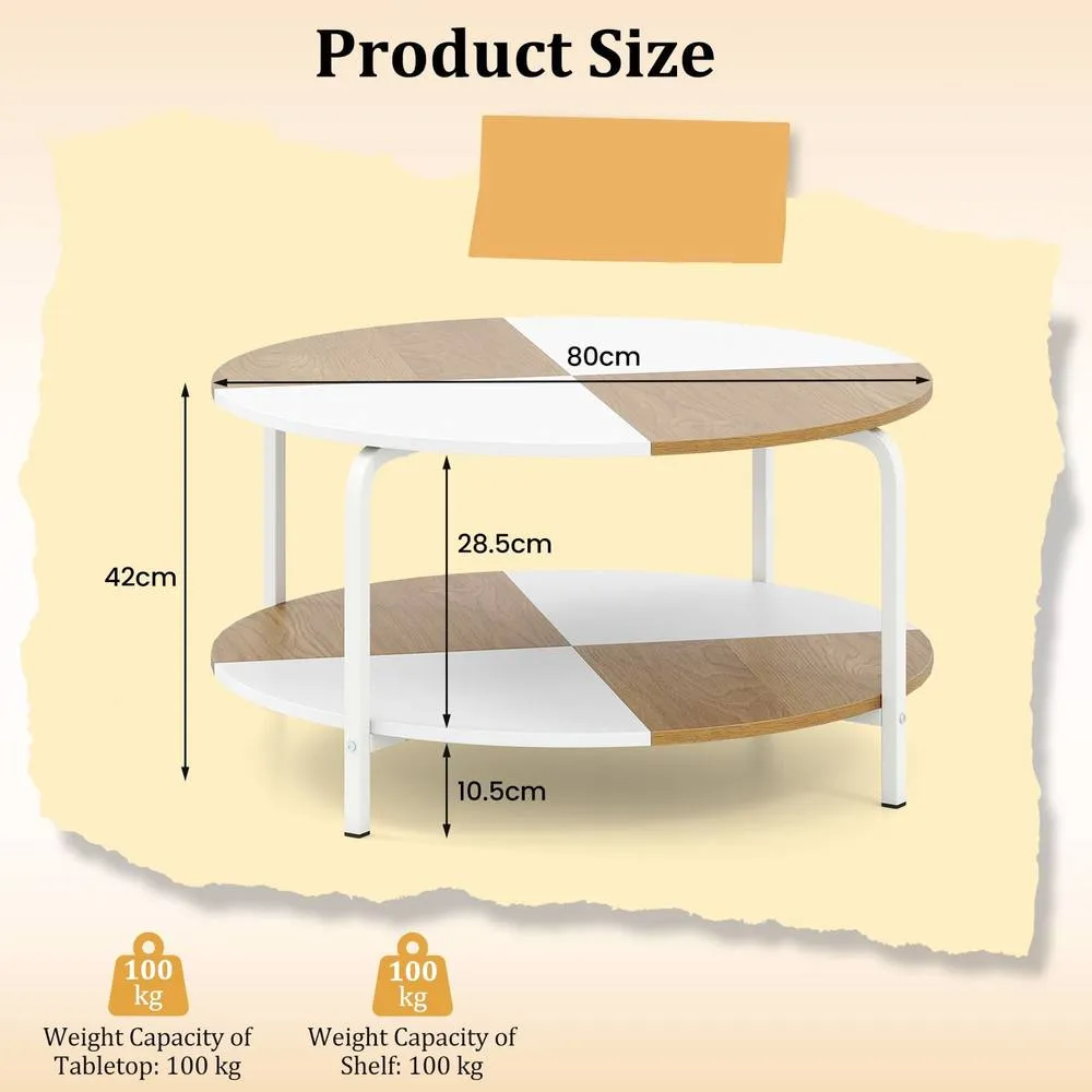 Costway 2-Tier Coffee Table w/ Shelf Round Cocktail Center Table Side Table 5