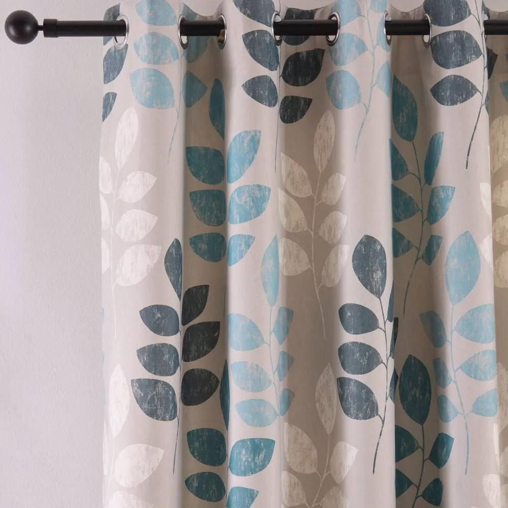 Portfolio Home Springfield Leaf Fully Lined Eyelet Curtain Set in Light Blue 2