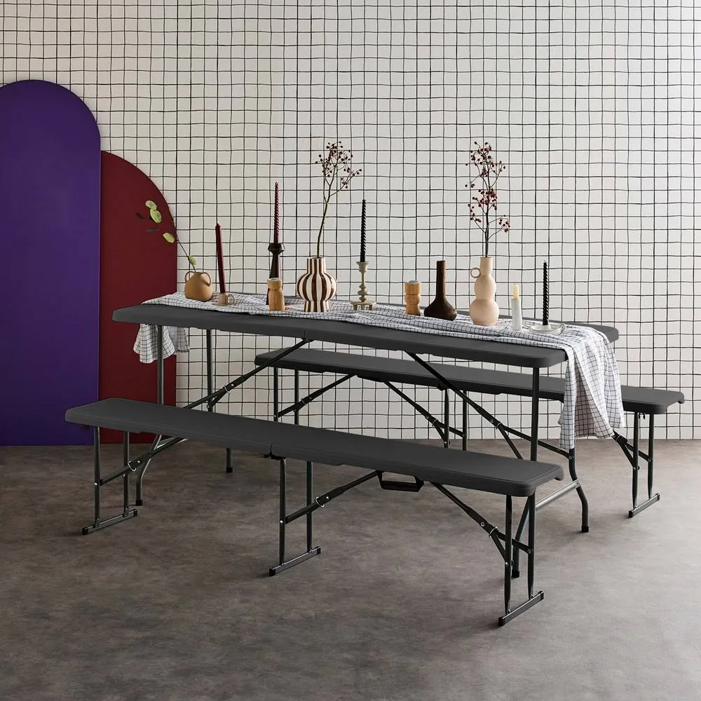 sweeek Foldable plastic reception table with bench in Dark Grey