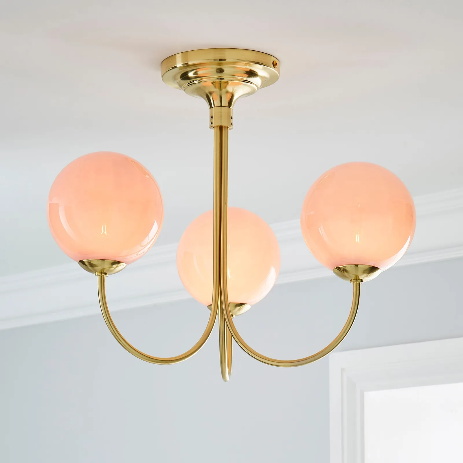 Gigi Semi Flush Pink Ceiling Fitting Gold