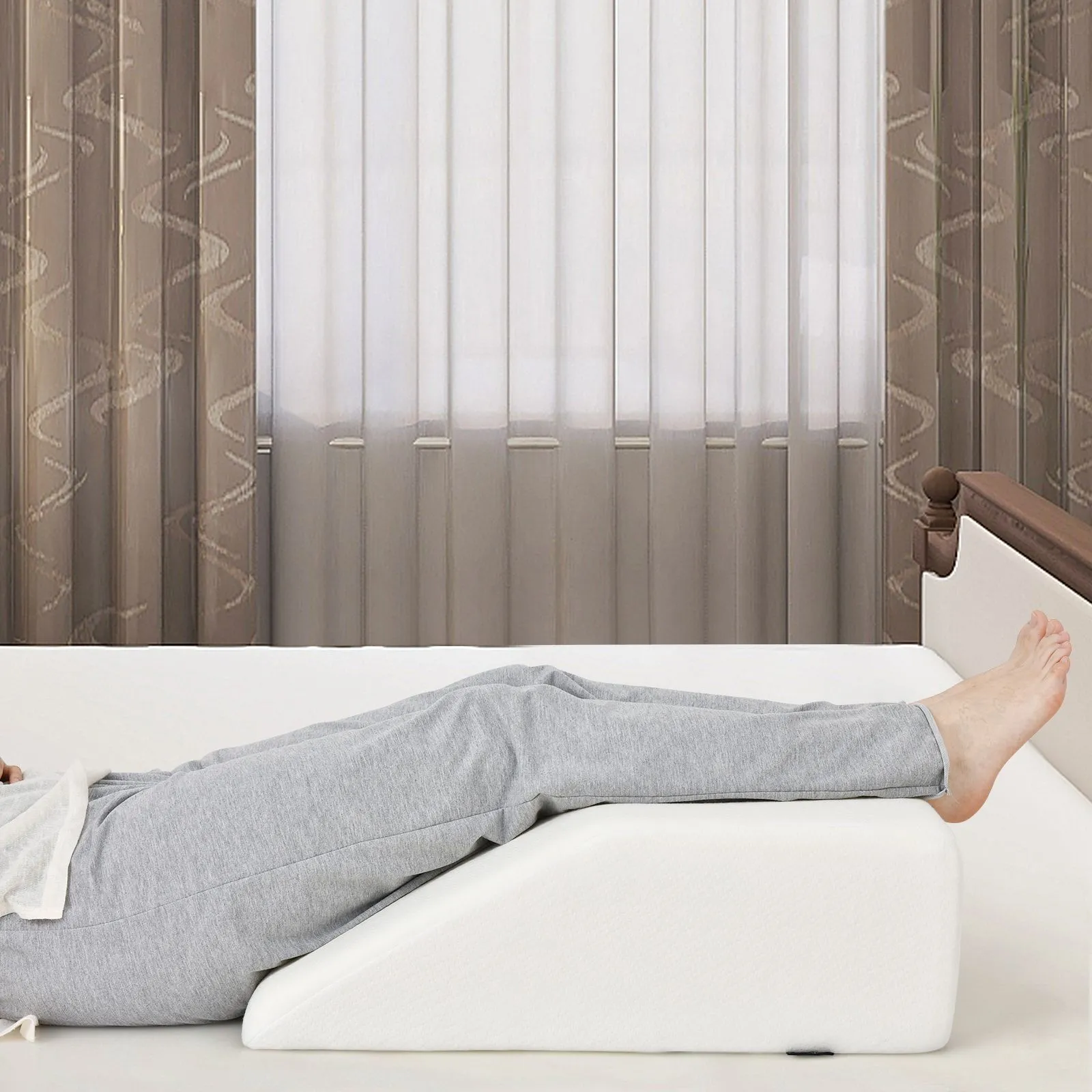 Costway Elevating Memory Foam Leg Rest Pillow Wedge Support Pillow W/ Washable Cover in White 2