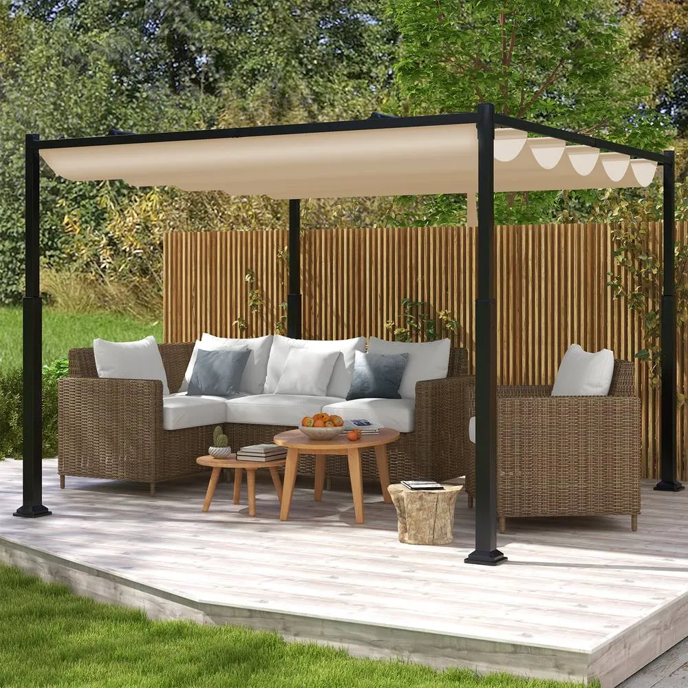 Costway 310 x 310cm Outdoor Pergola Modern Sunshade Pavilion Grill Gazebo in Beige 3