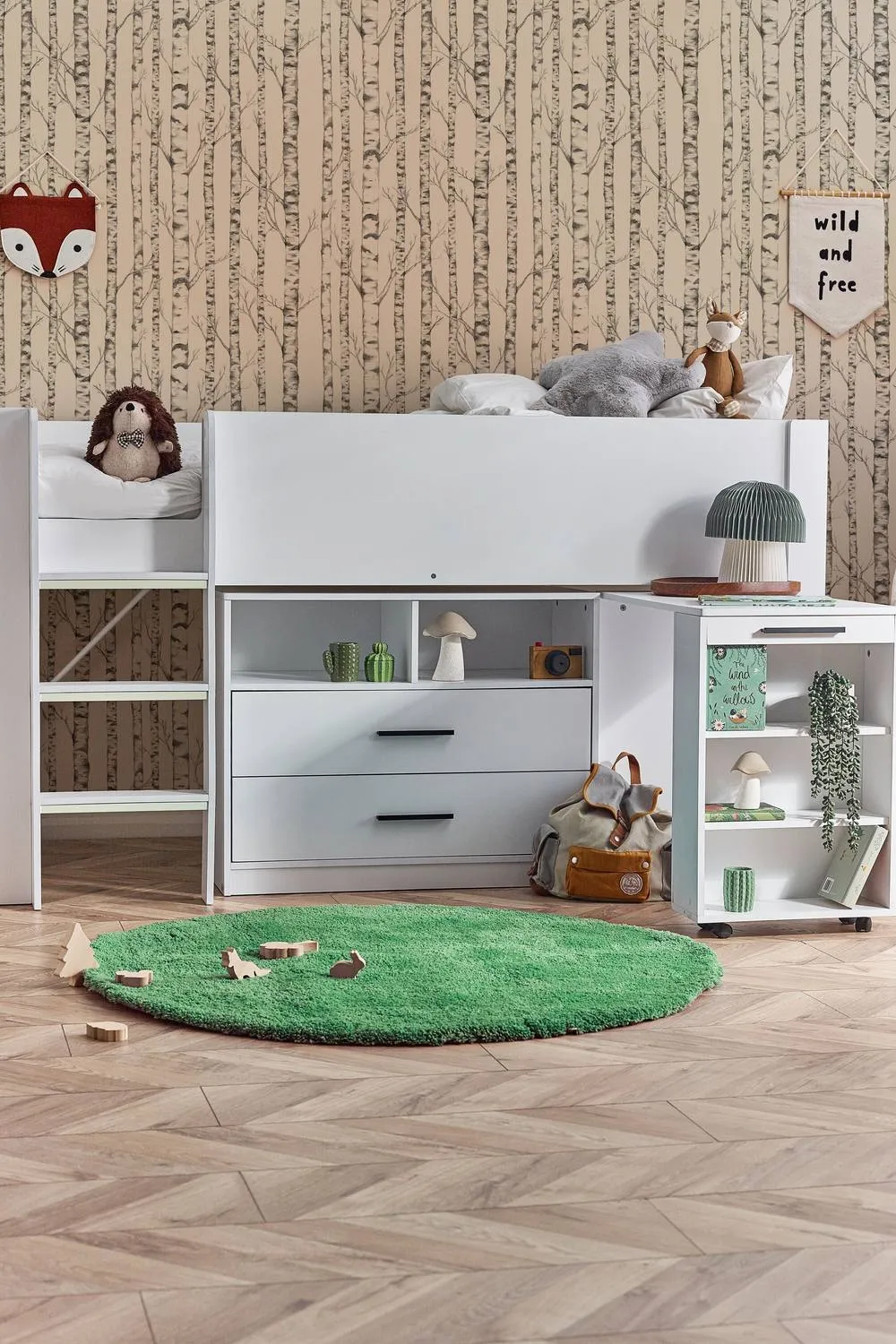 Julian Bowen Otis Single White Midsleeper Cabin Bed with Desk