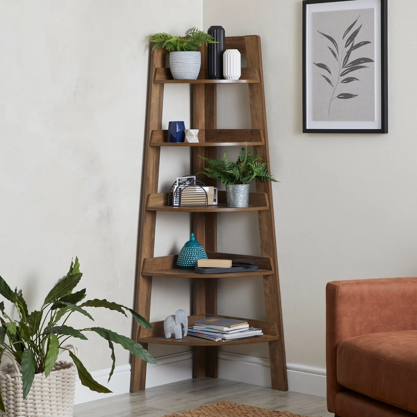 Fulton Corner Ladder Shelf Brown