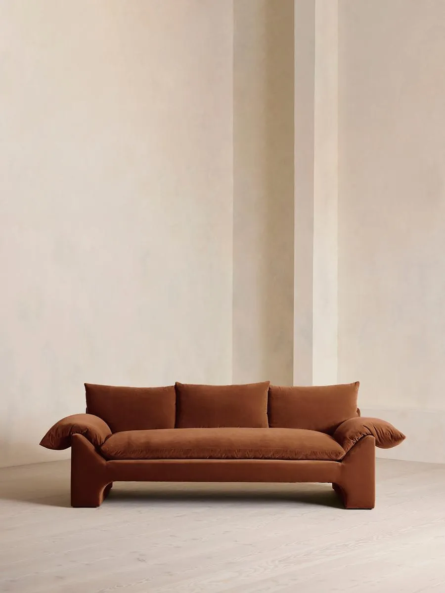 Wyatt Three Seater Sofa, Velvet, Cinnamon