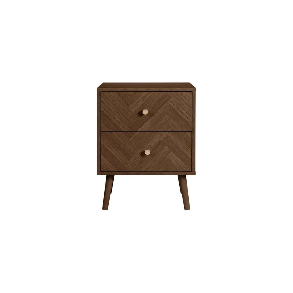 Birlea 2 Drawer Walnut Bedside Herringford Chevron Parquet in Brown 6