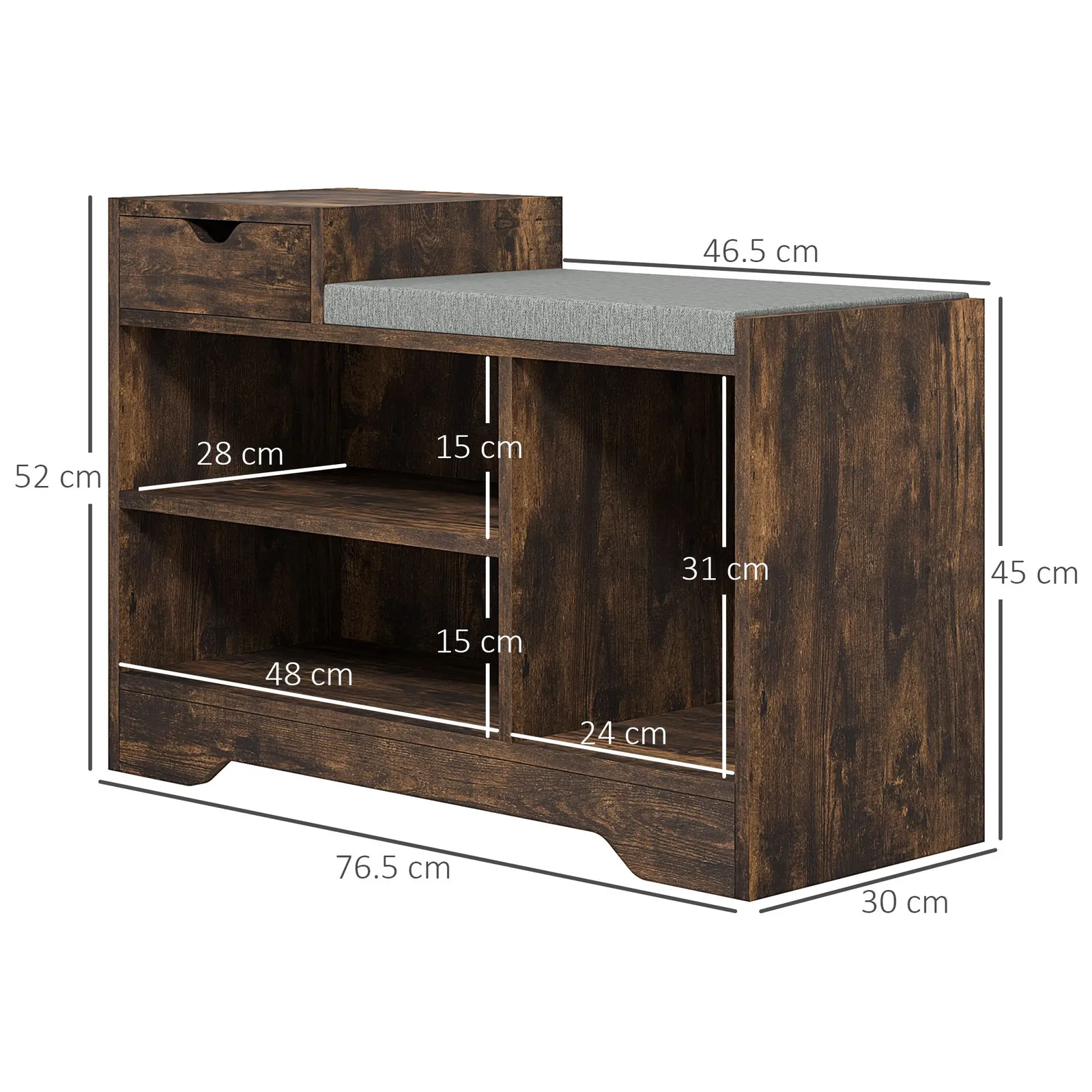 HOMCOM Upholstered Entryway Shoe Bench with Storage Drawer Open Shelf in Brown 3