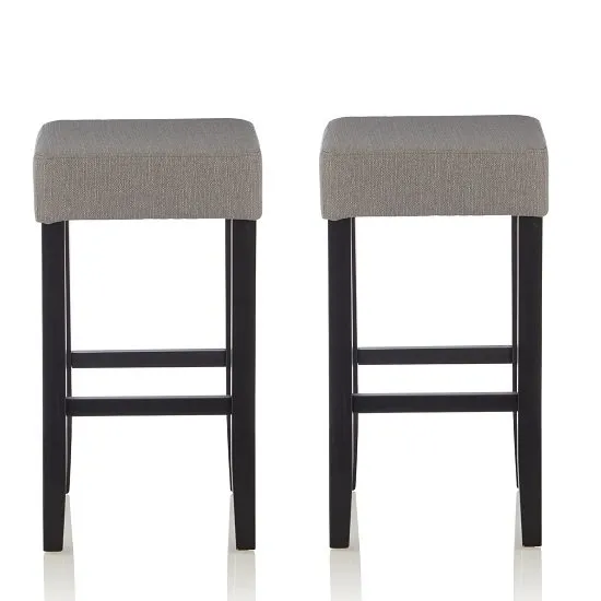 Newark Bar Stools In Light Grey Fabric And Black Legs In A Pair