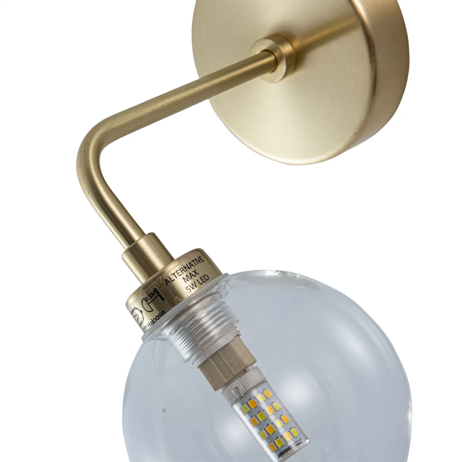 First Choice Lighting Toner - Satin Brass with Clear Glass Globe Wall Light in Gold 3