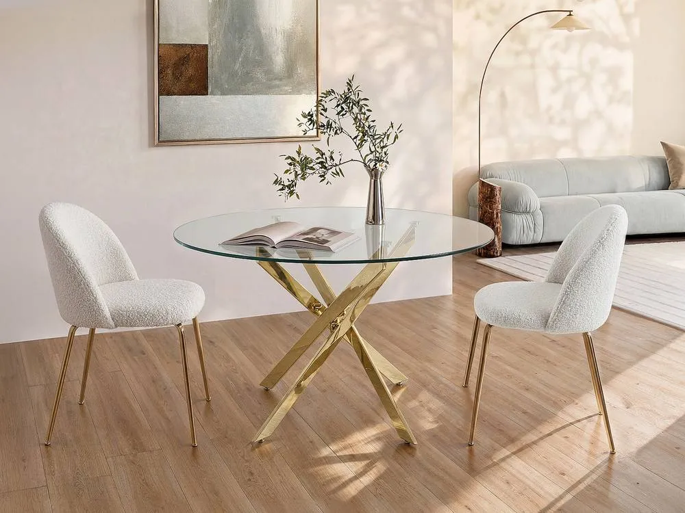 Vente-unique 4 - Seater Round Dining Table - Tempered Glass & Gilded Metal in Clear 3