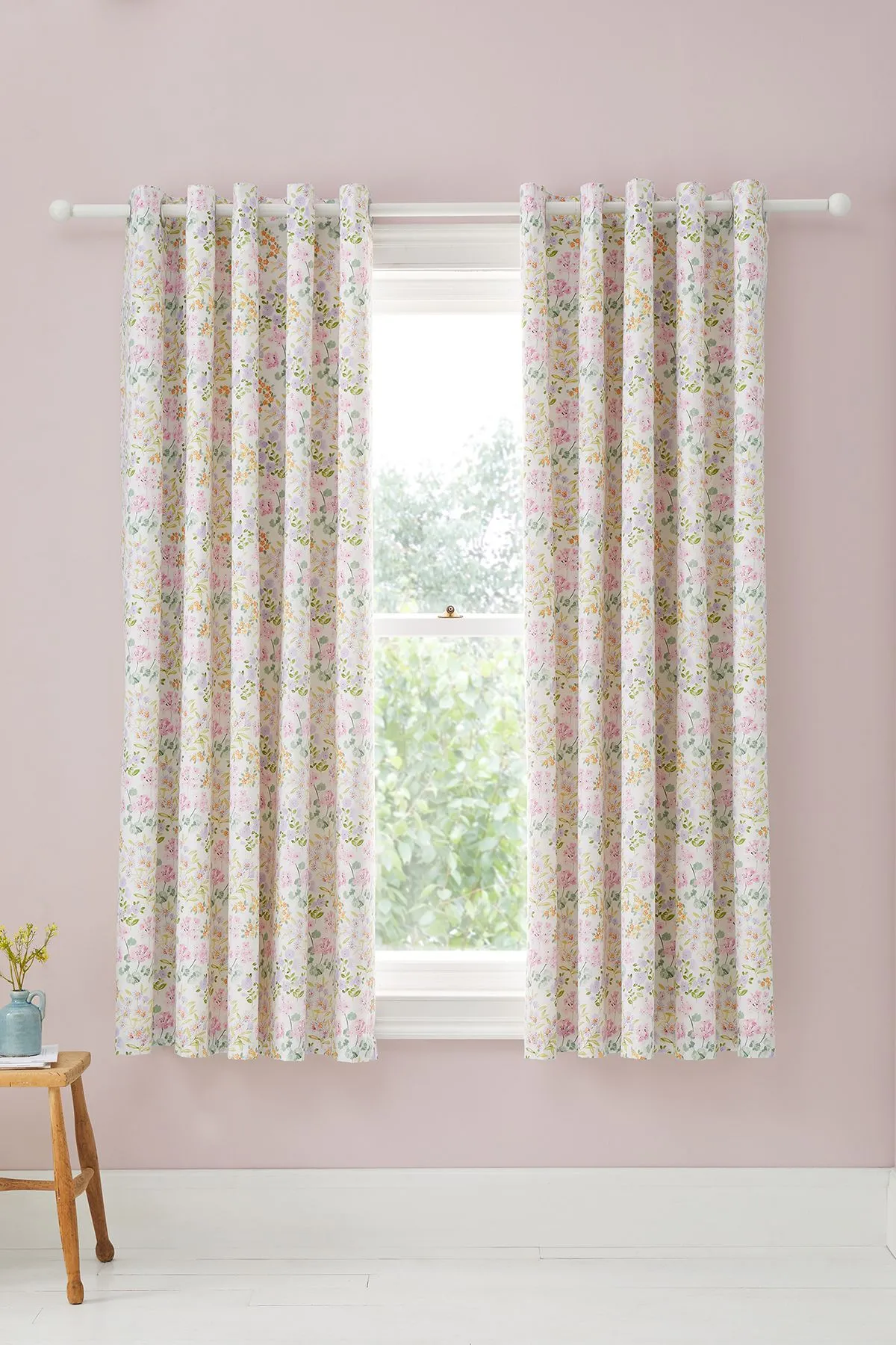 Dreams & Drapes 'Edith' Ditsy Floral Print Light Filtering Eyelet Curtains in Lilac