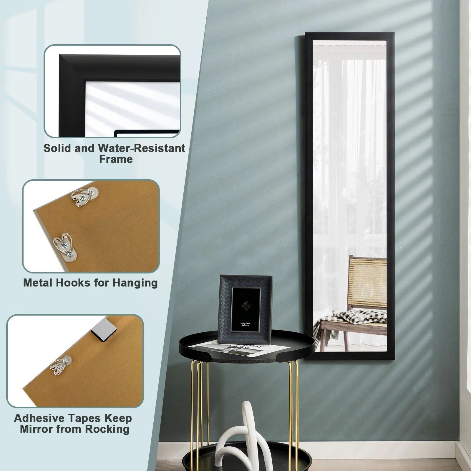 Costway Full Length Mirror Full Body Over the Door Dressing Mirror Door & Wall Hanging in Black 5