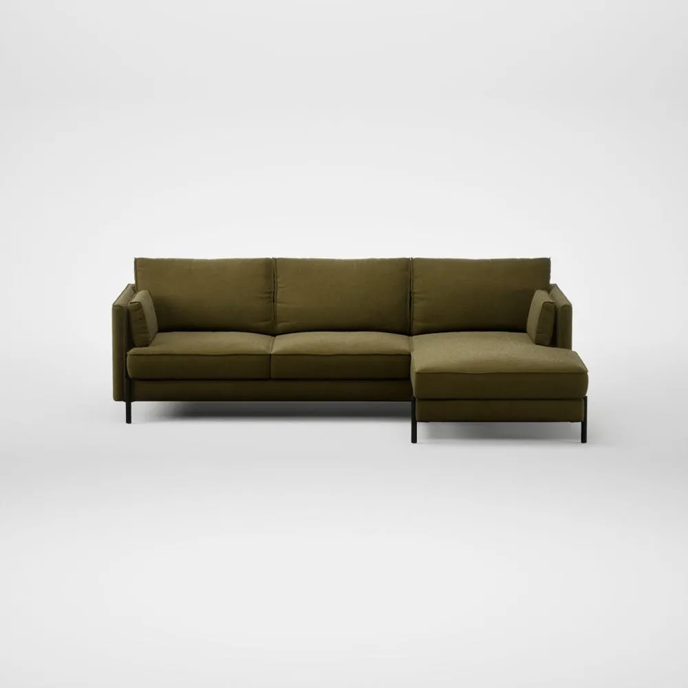 Heal's Tortona Right Hand Facing Corner Chaise Sofa Wool Velvet Olive Black Feet 2