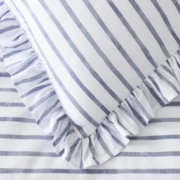 Laylah Frilled Stripe 100% Cotton Duvet Cover & Pillowcase Set 4