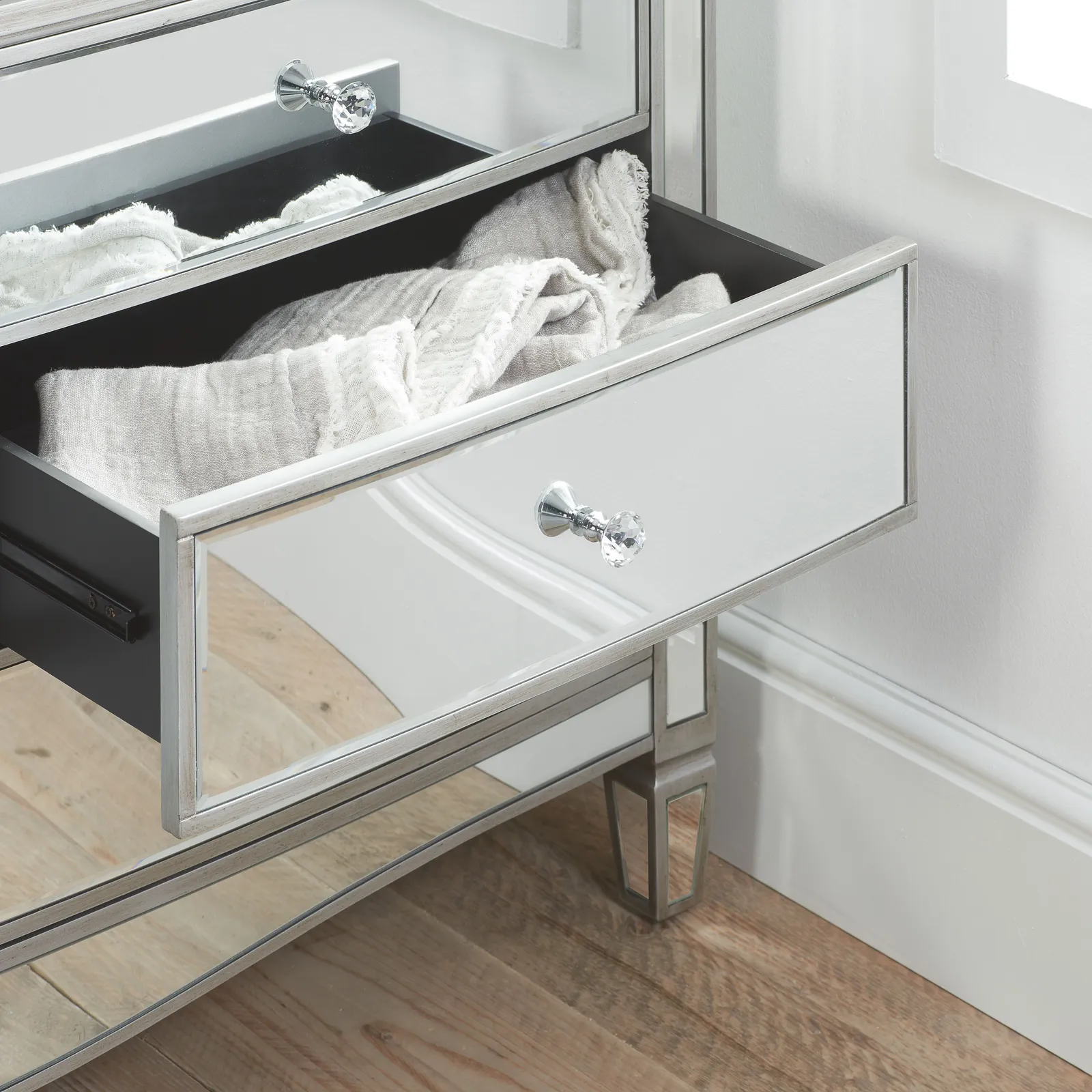 Birlea Elysee 6 Drawer Wide Chest Mirrored in Silver 3