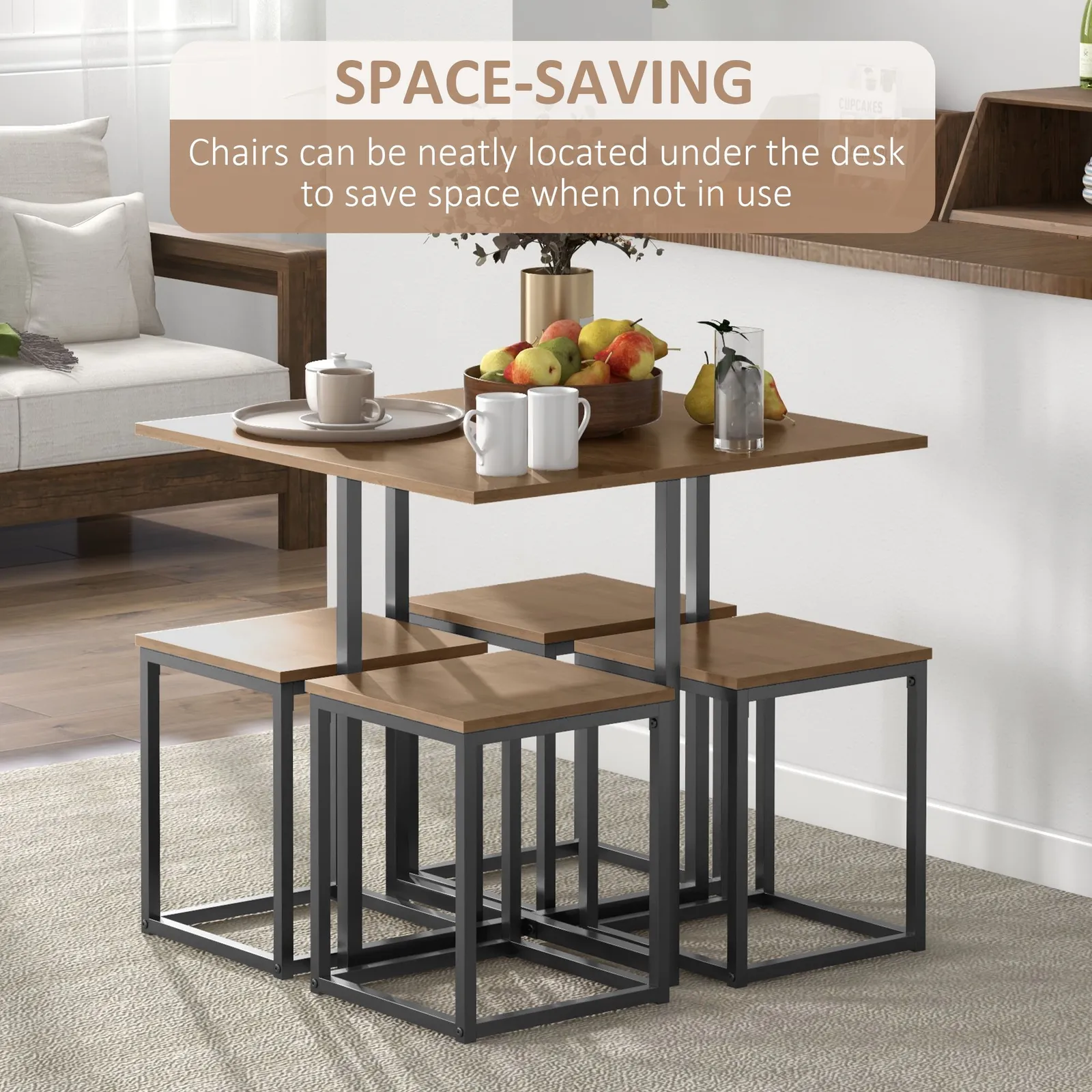 HOMCOM Compact 5pc Kitchen Dining Set Wood Bar Table Chair Home Space Saving in Light Brown 5