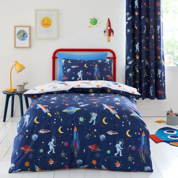 Space 100% Cotton Reversible Duvet Cover and Pillowcase Set 1