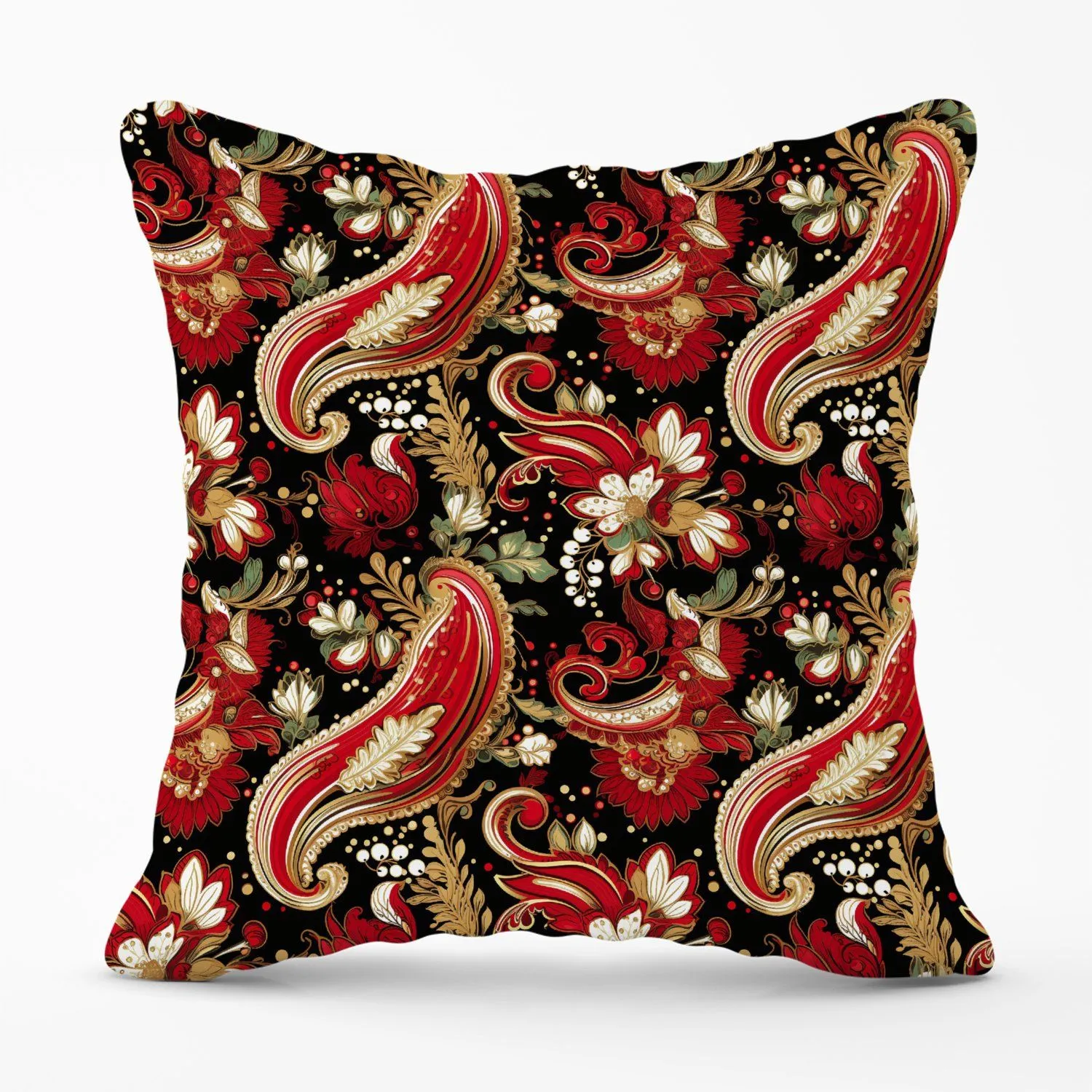 Warren Reed - Designer Paisley Christmas Stars Red Outdoor Cushion