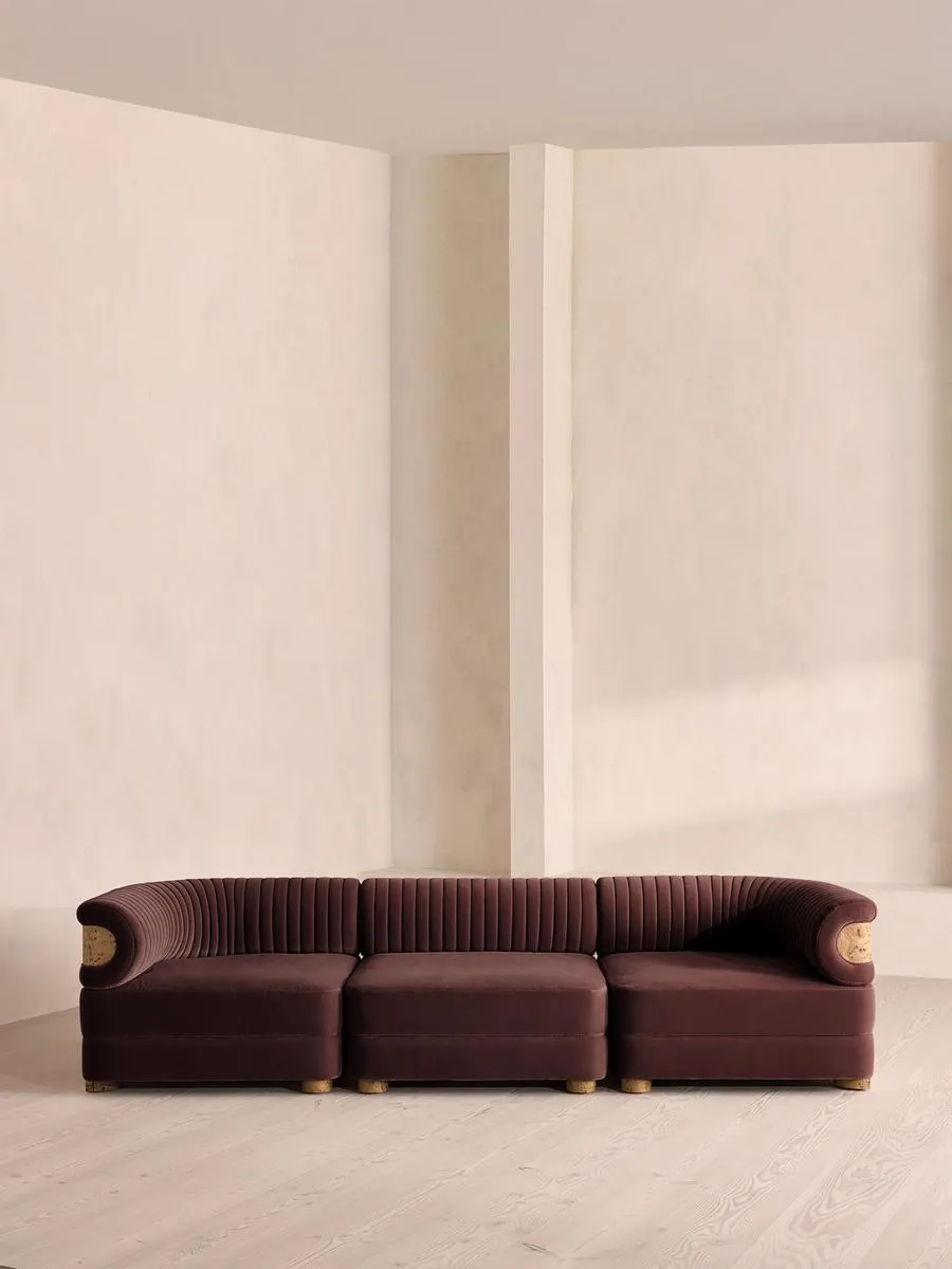 Caleb Modular Sofa, Four Seater, Velvet, Aubergine, Blonde Burl