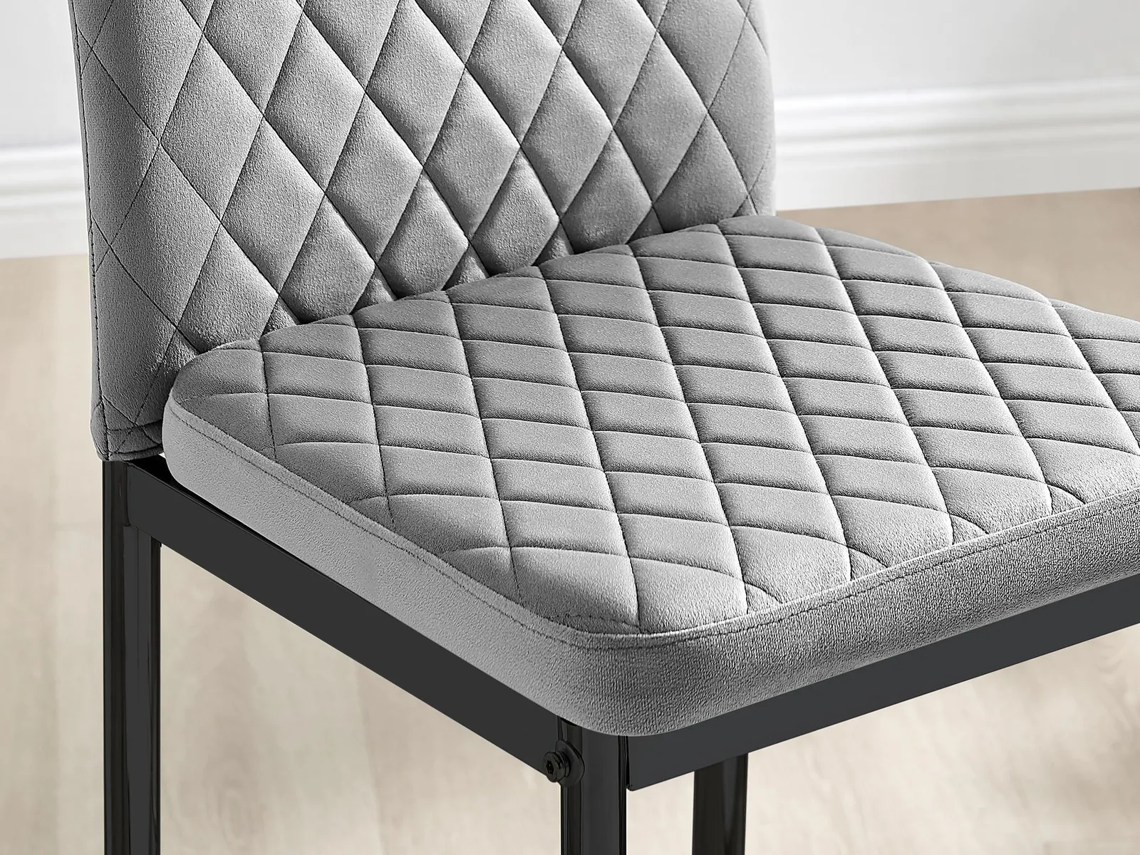 FurnitureboxUK Set of 2 Milan Soft Touch Hatched Velvet Padded Counter Stools With Black Metal Legs in Grey 6