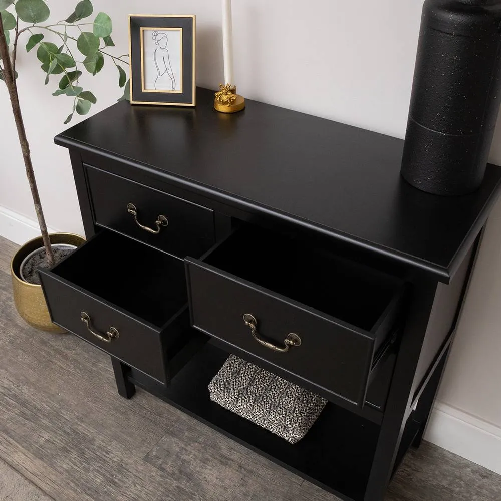 Melody Maison Black 4 Drawer Chest / Console Table With Shelf - Briggs Range 5