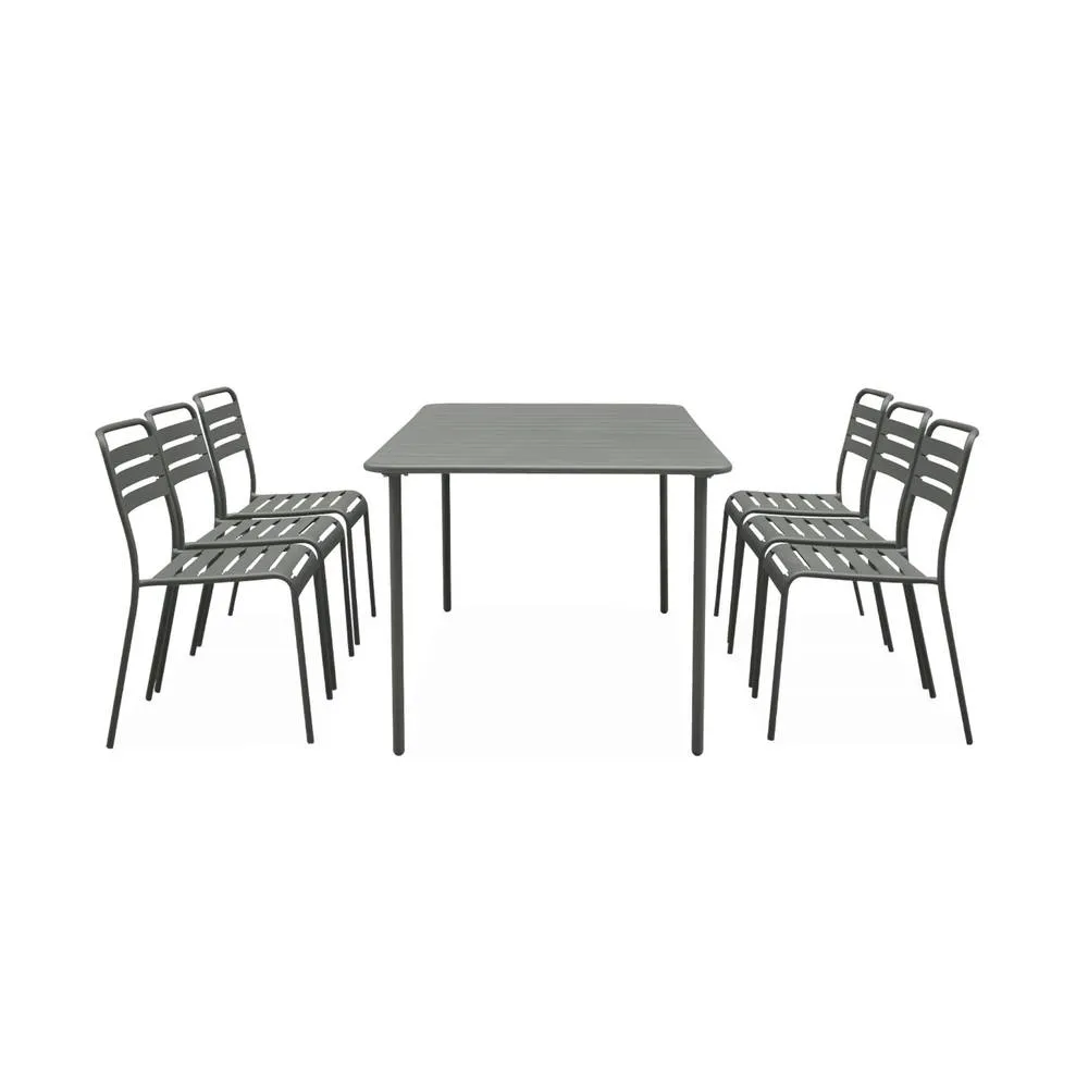 sweeek 6-8 seater rectangular steel garden table with chairs in Khaki 5