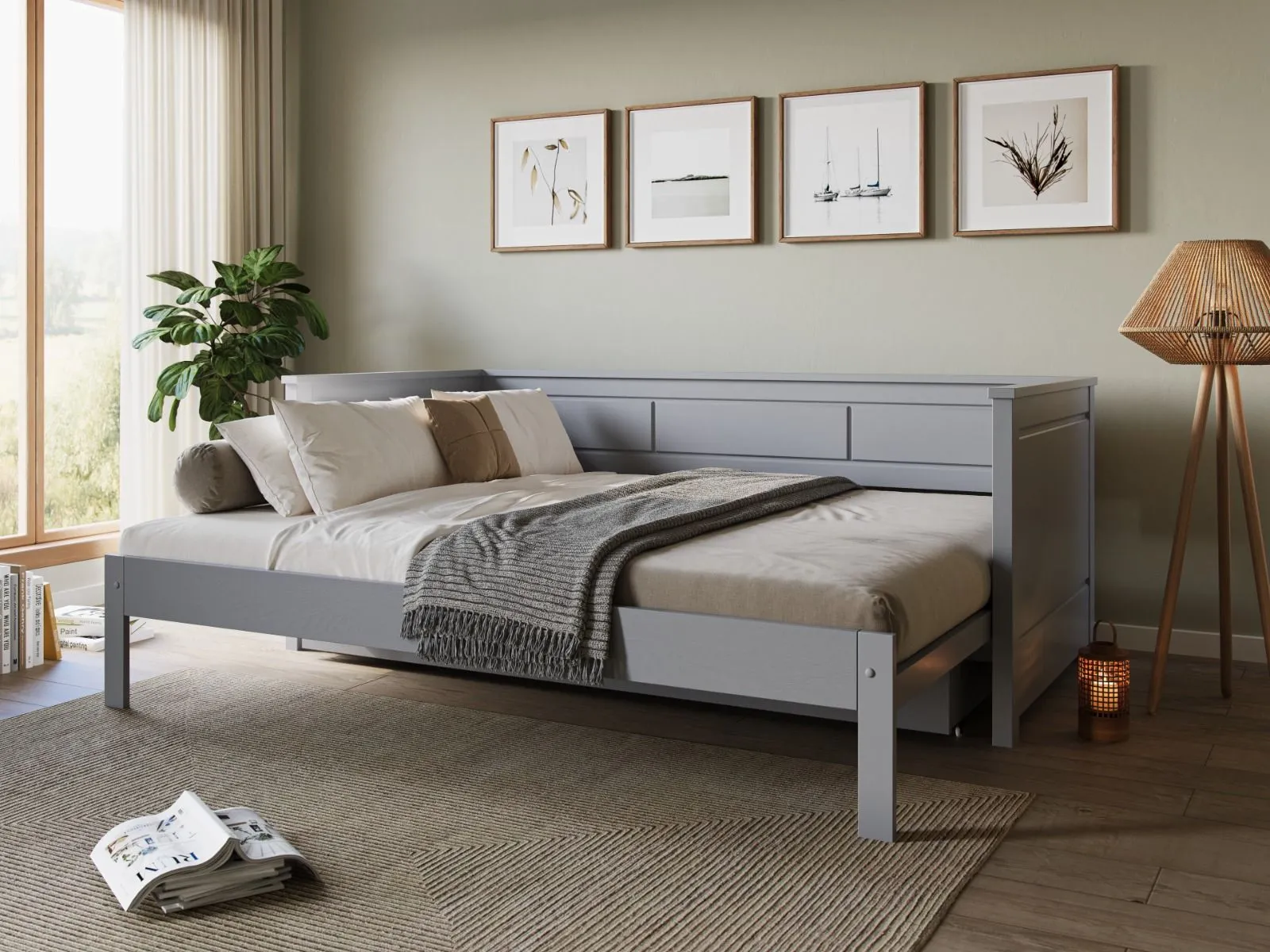 Flair Erika Solid Wood Guest Bed in Grey 3