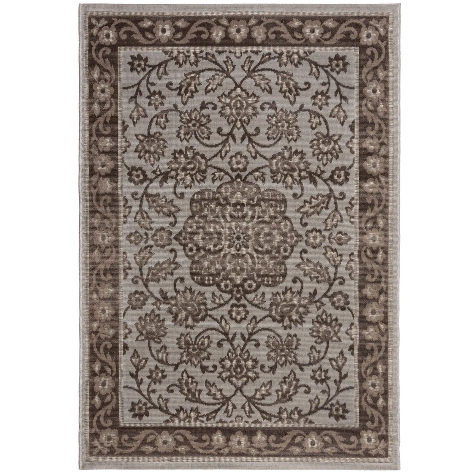 Traditional Indoor Outdoor Rug Brown and White